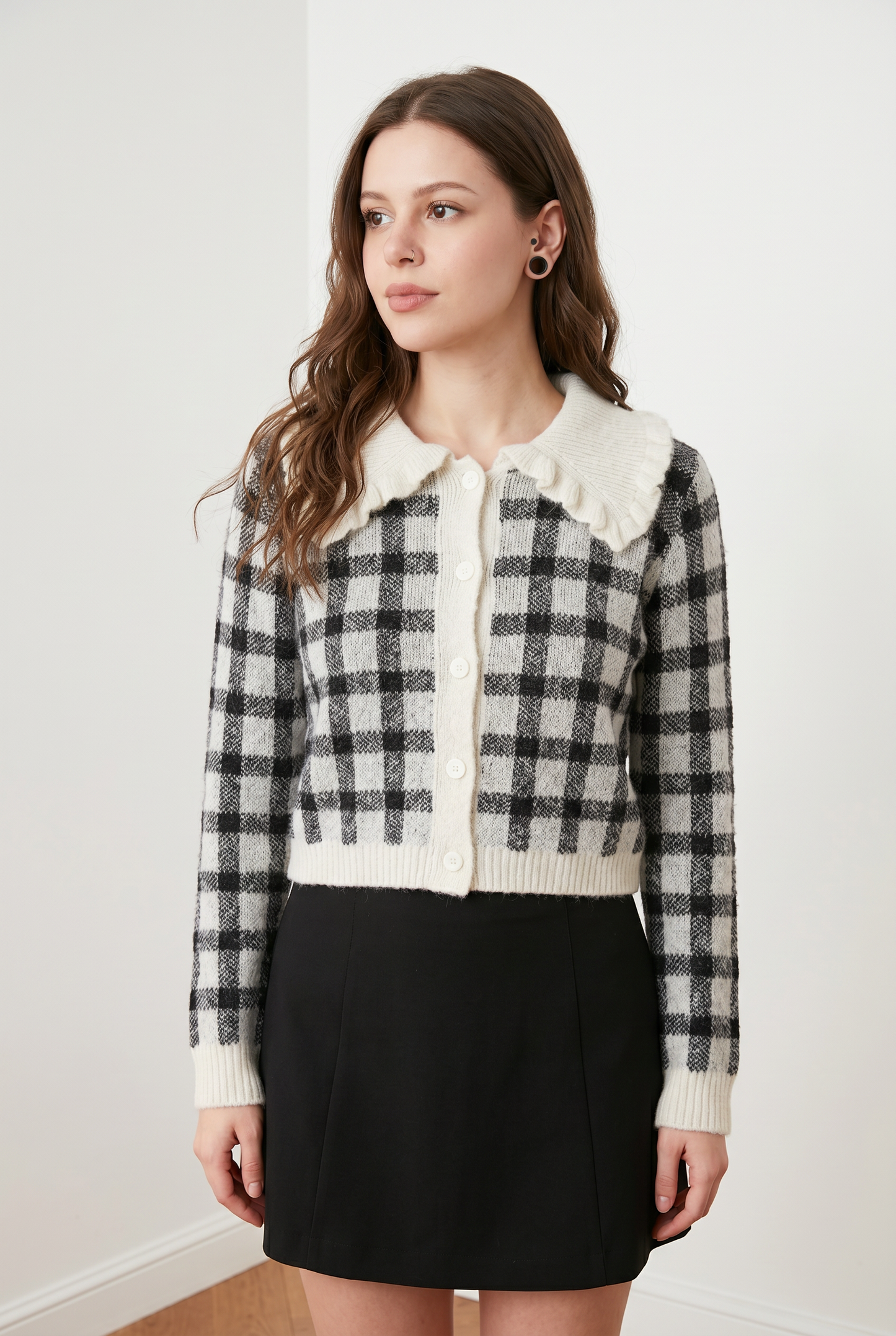 Cardigan corto a cuadros