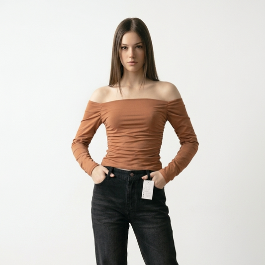 Blusa off shoulder manga fruncida