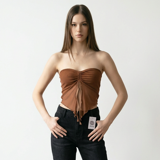 Crop Top strapless ribete fruncido