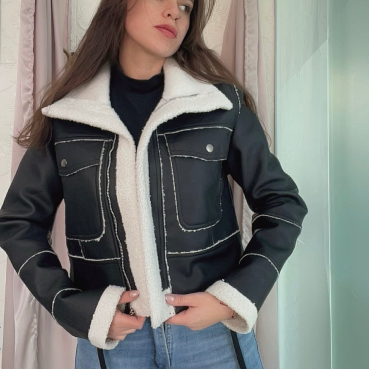 Chaqueta de cuero retro pocket