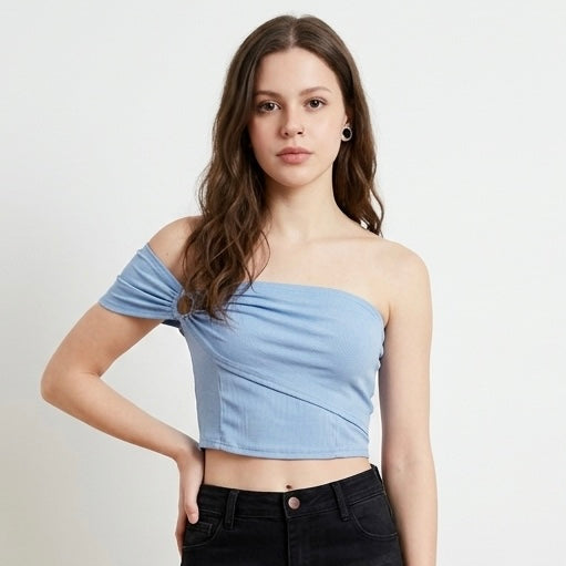 Top strapless un hombro con argolla