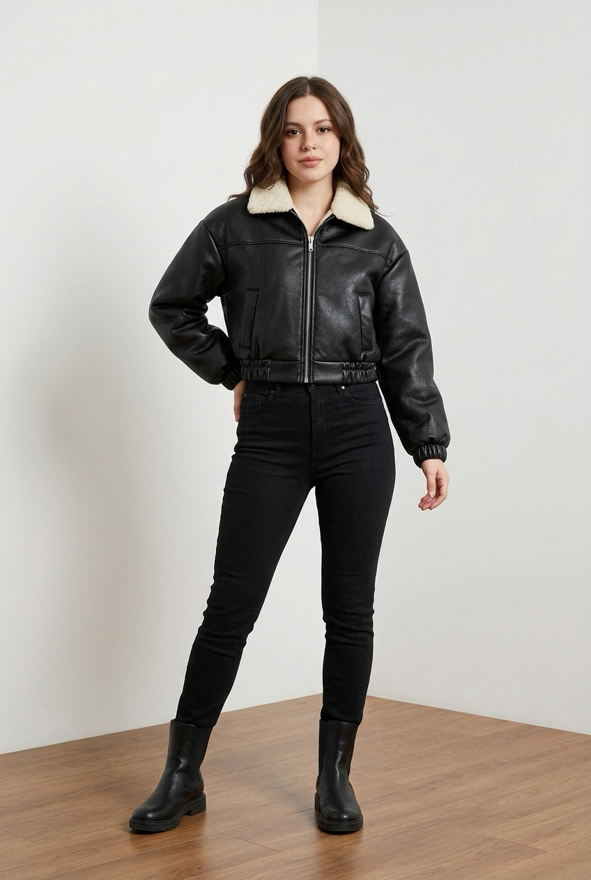 Chaqueta frisada eco cuero